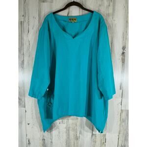 Palm Grove Tunic Top Size 3X Turquoise Cotton Crinkle Anchor Beachy Nautical Sea